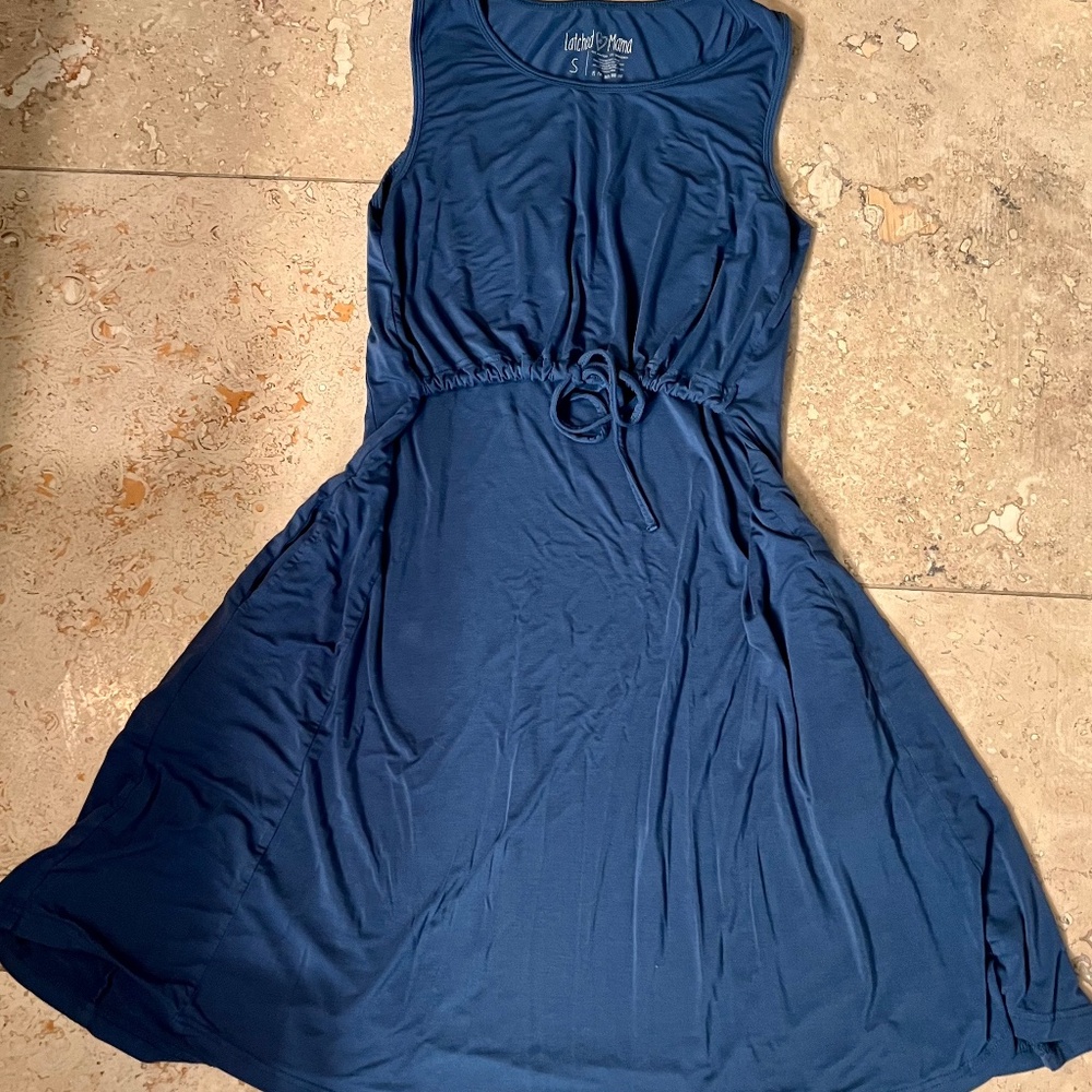 Latched Mama Nursing drawstring A-line dress in muted blue